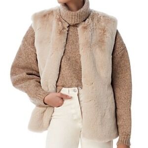 Surell Women Faux Fur Vest Size Medium Tan Open Front Layering Luxury Plush NWT